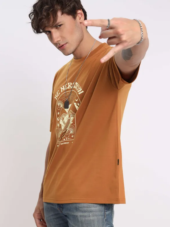 Be Here Now Printed Oversized T-shirt for Men