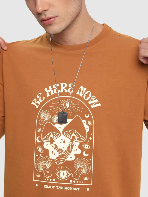 Be Here Now Printed Oversized T-shirt for Men