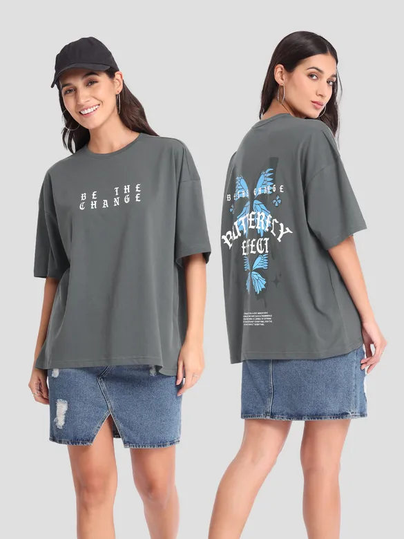 Be The Change Printed Oversized T-shirt for Women