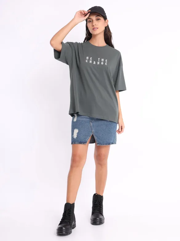 Be The Change Printed Oversized T-shirt for Women