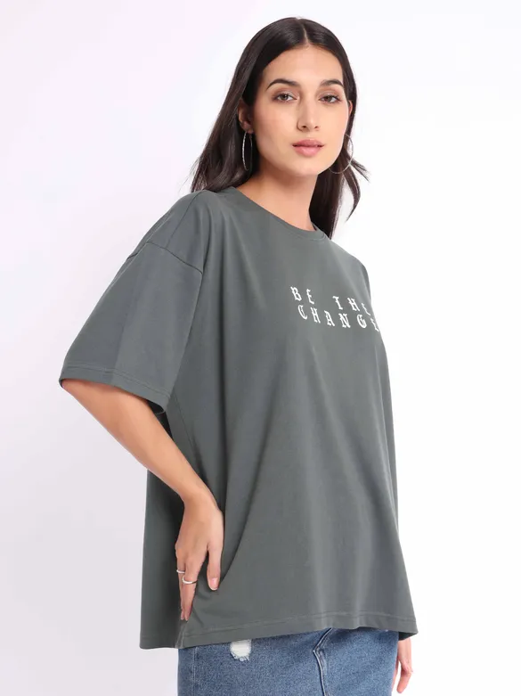 Be The Change Printed Oversized T-shirt for Women