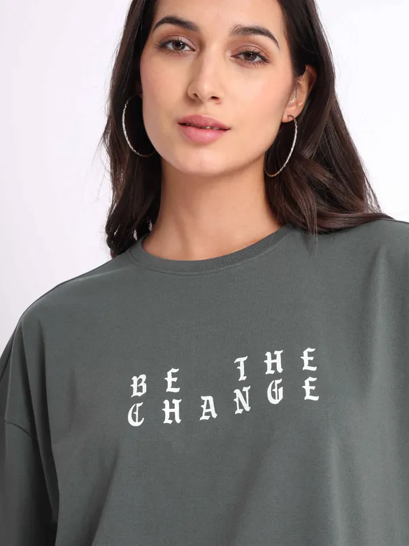 Be The Change Printed Oversized T-shirt for Women
