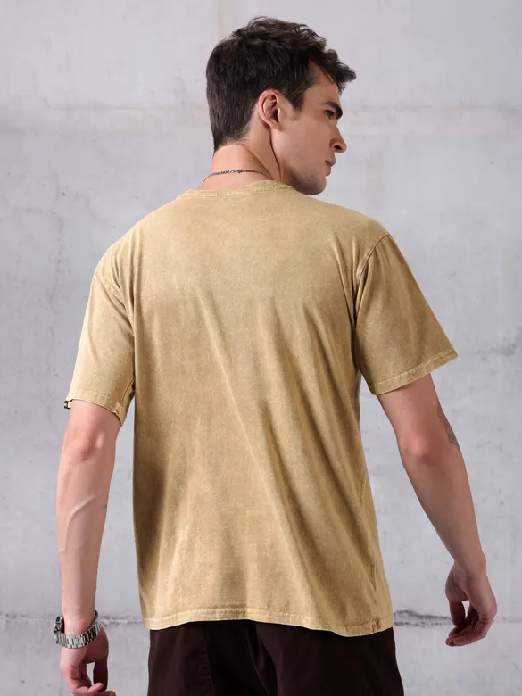 Beige Acid Wash Oversized T-Shirt for Men