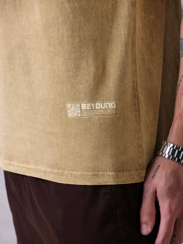 Beige Acid Wash Oversized T-Shirt for Men