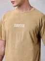 Beige Acid Wash Oversized T-Shirt for Men