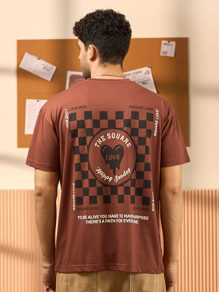 Beyoung Printed Brown Oversized T-shirts for Men