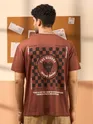 Beyoung Printed Brown Oversized T-shirts for Men