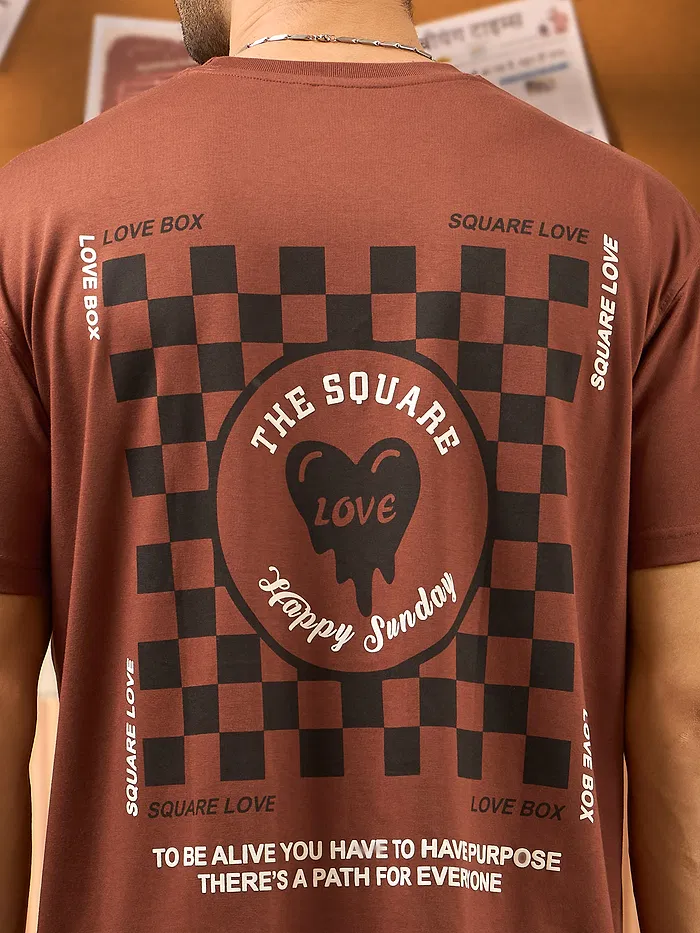 Beyoung Printed Brown Oversized T-shirts for Men