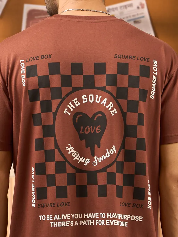 Beyoung Printed Brown Oversized T-shirts for Men
