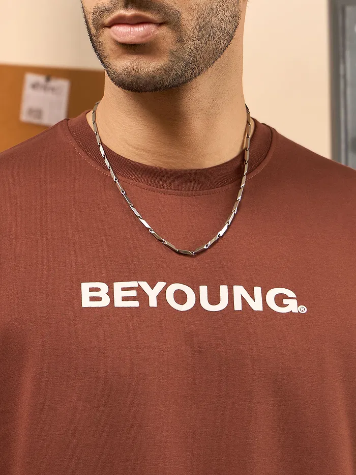 Beyoung Printed Brown Oversized T-shirts for Men