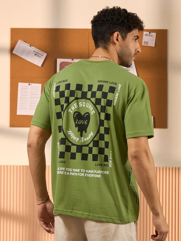Beyoung Printed Green Oversized T-shirts for Men