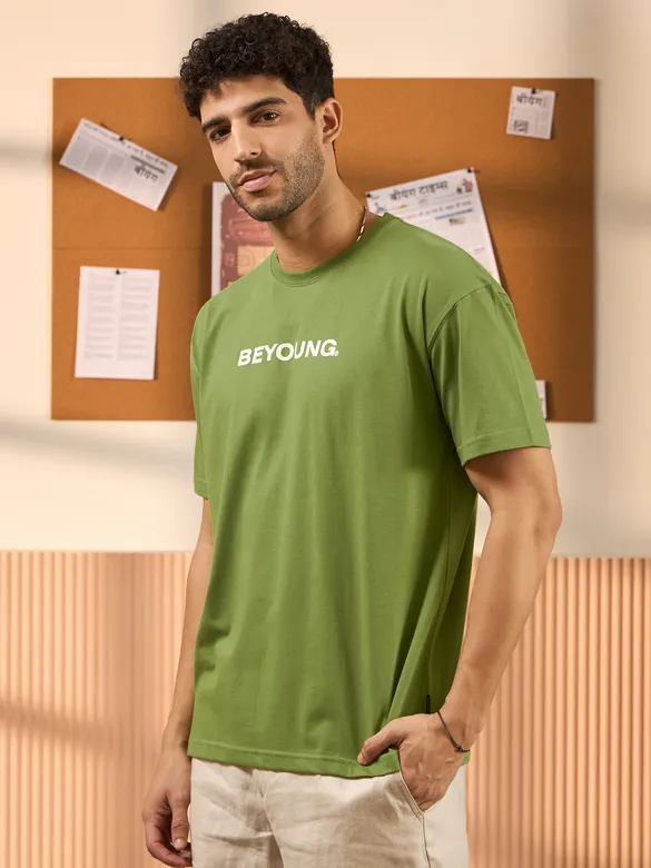 Beyoung Printed Green Oversized T-shirts for Men