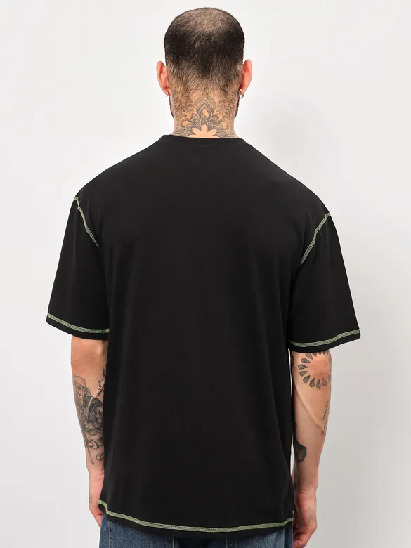 Black Contrast Stitch Oversized T-shirt for Men