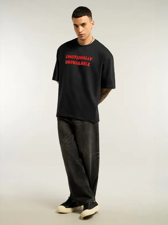 Black Emotionally Unavailable Oversized T-Shirt