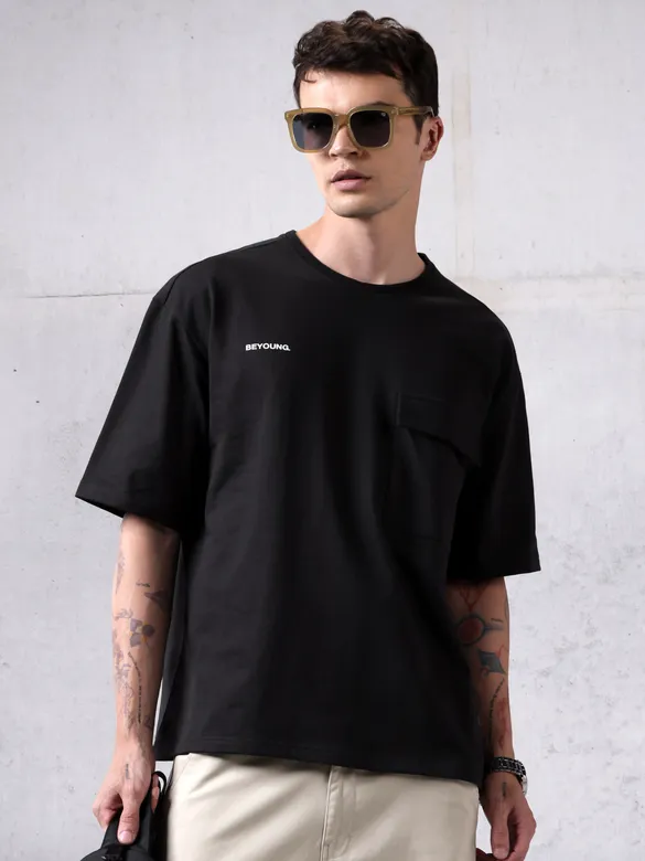 Black Flap Pocket Oversized T-shirt for Men