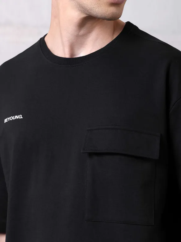 Black Flap Pocket Oversized T-shirt for Men