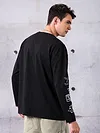 Black Printed Full Sleeve Oversized T-shirt for Men