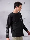 Black Printed Full Sleeve Oversized T-shirt for Men
