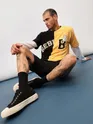 Black-Yellow Color Block Oversized T-shirt for Men