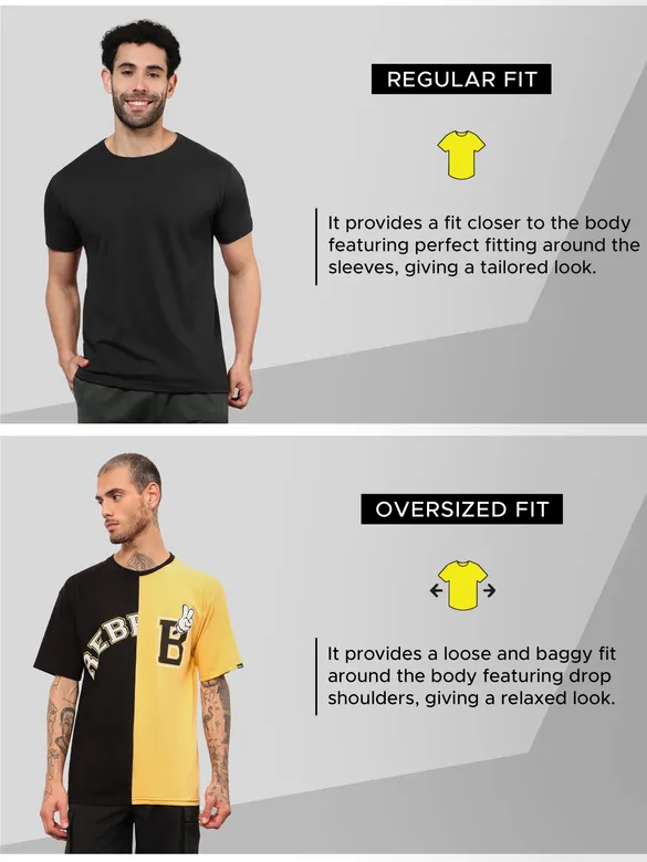 Black-Yellow Color Block Oversized T-shirt for Men