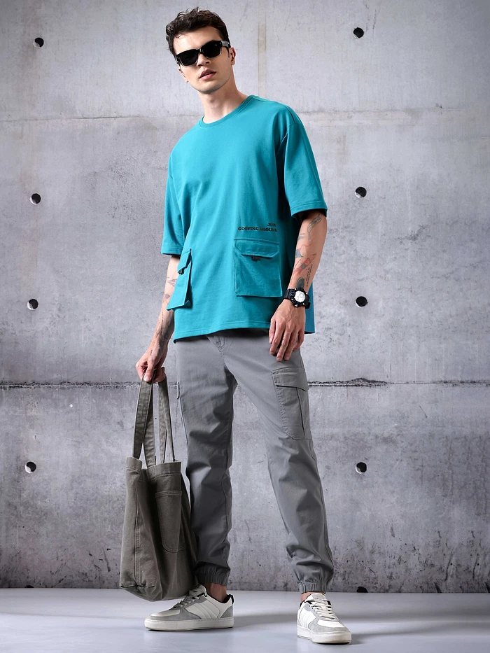 Aqua Blue Oversized T-shirt for Men