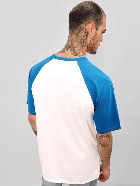Blue-White Raglan Oversized T-shirt for Men