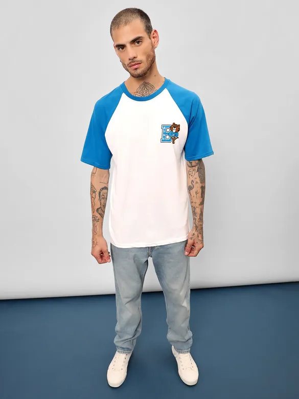 Blue-White Raglan Oversized T-shirt for Men