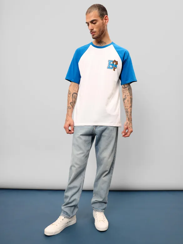 Blue-White Raglan Oversized T-shirt for Men