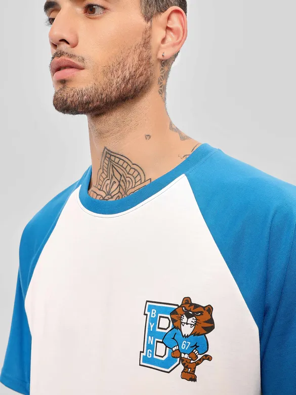 Blue-White Raglan Oversized T-shirt for Men