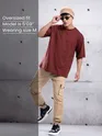 Brick Brown Plain Oversized T-shirt for Men