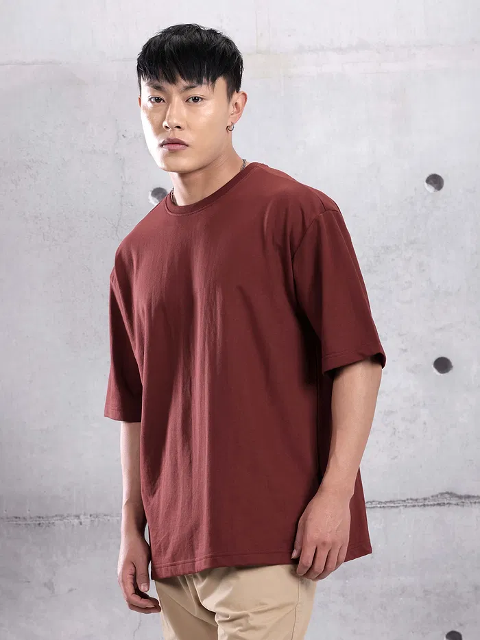 Brick Brown Plain Oversized T-shirt for Men