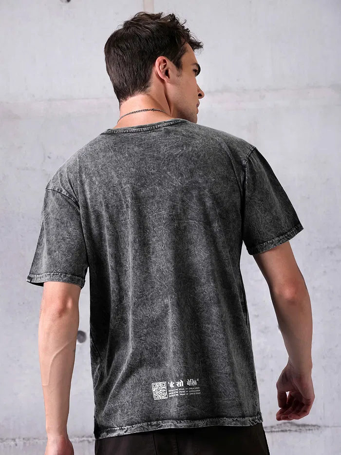 Coal Black Acid Wash Oversized T-Shirt for Men