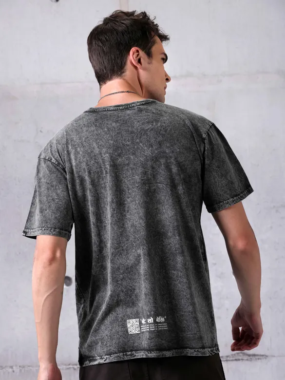 Coal Black Acid Wash Oversized T-Shirt for Men