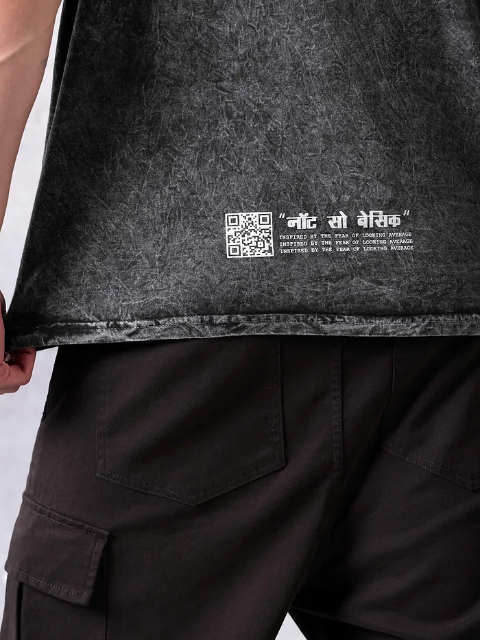 Coal Black Acid Wash Oversized T-Shirt for Men