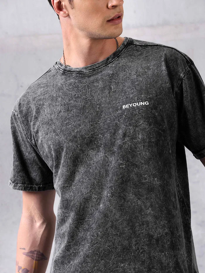 Coal Black Acid Wash Oversized T-Shirt for Men