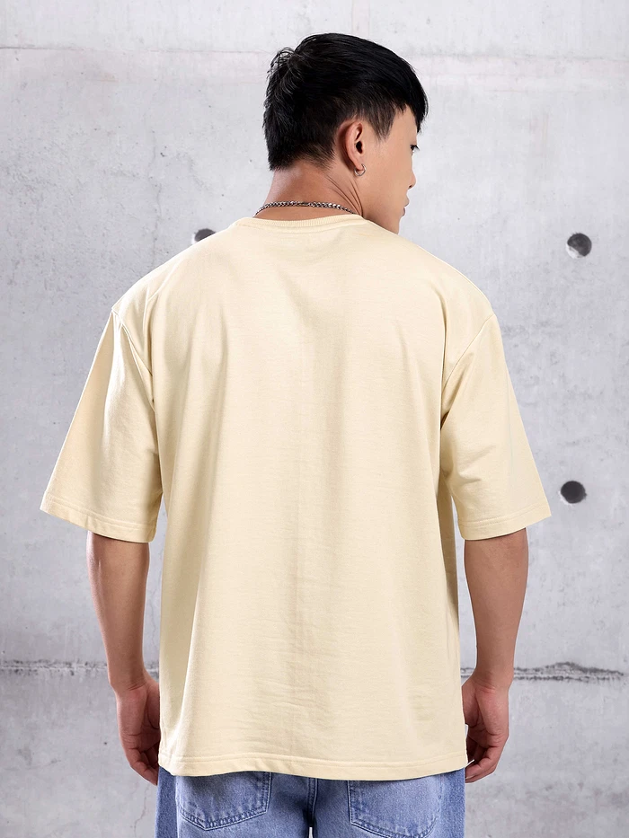Cream Plain Oversized T-shirt for Men