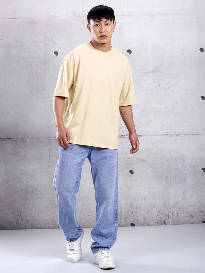 Cream Plain Oversized T-shirt for Men