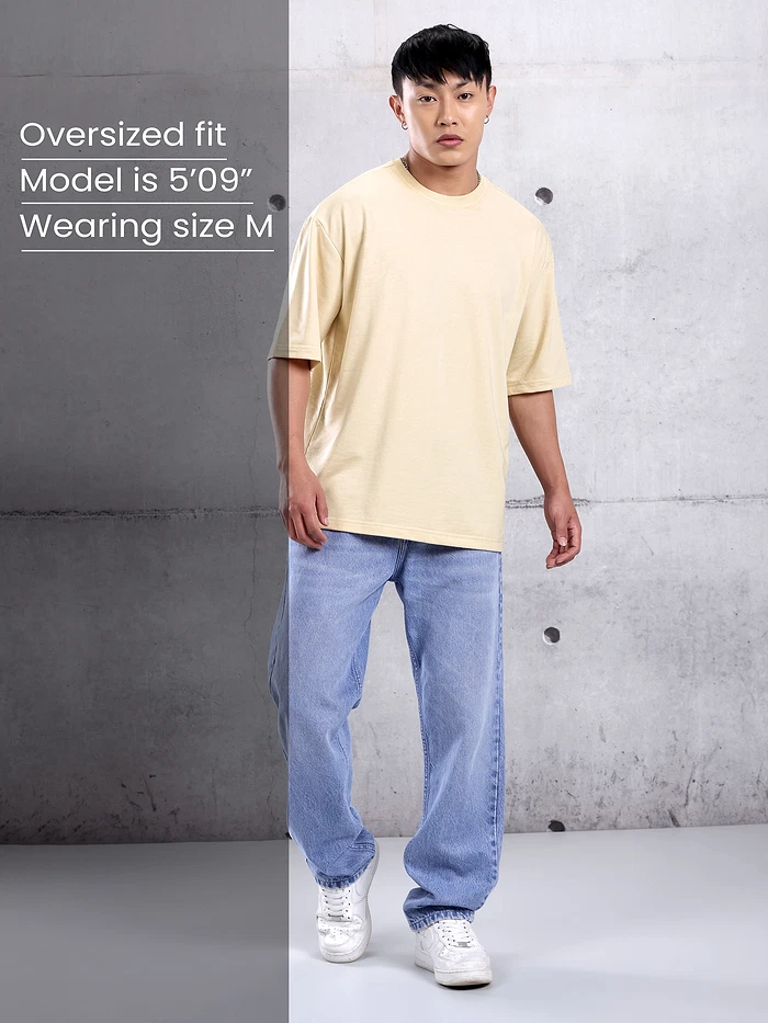 Cream Plain Oversized T-shirt for Men