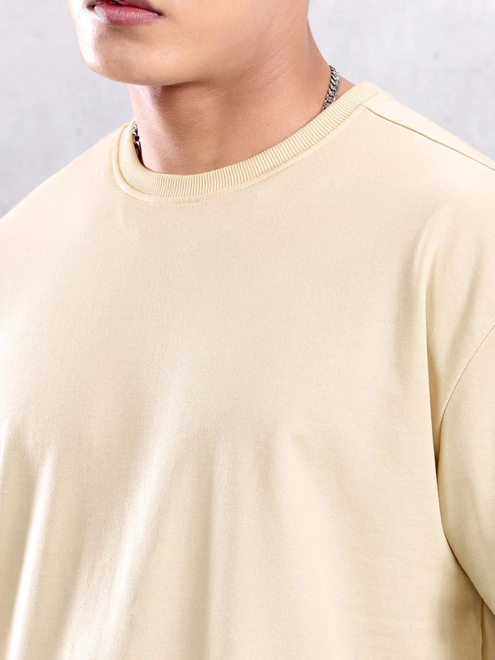 Cream Plain Oversized T-shirt for Men