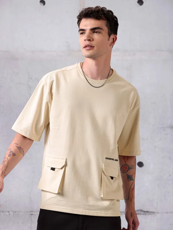 Cream Utility Oversized T-shirt for Men