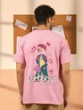 Echosdsa Printed Pink Oversized T-shirt for Men