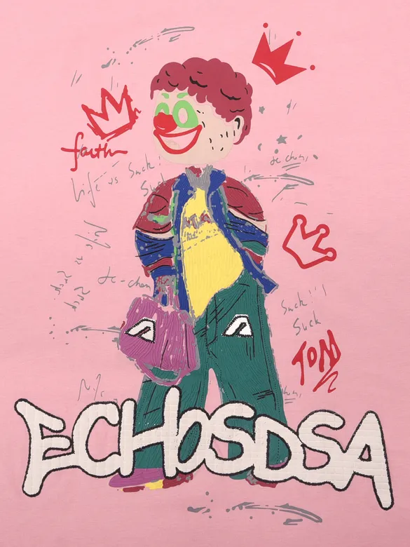 Echosdsa Printed Pink Oversized T-shirt for Men