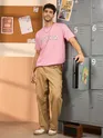 Echosdsa Printed Pink Oversized T-shirt for Men
