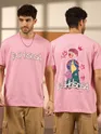Echosdsa Printed Pink Oversized T-shirt for Men