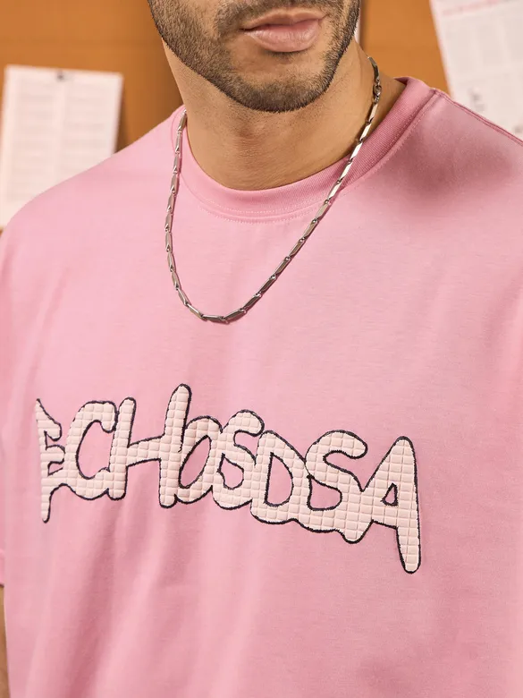 Echosdsa Printed Pink Oversized T-shirt for Men