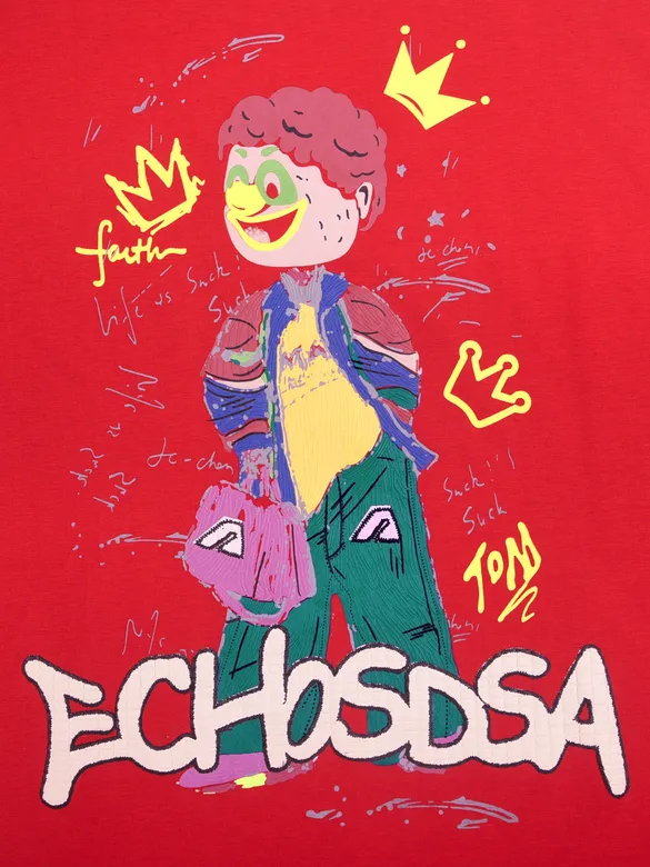 Echosdsa Printed Red Oversized T-shirt for Men