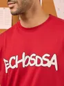 Echosdsa Printed Red Oversized T-shirt for Men