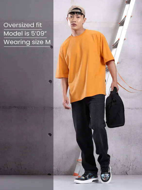 Flame Orange Plain Oversized T-shirt for Men