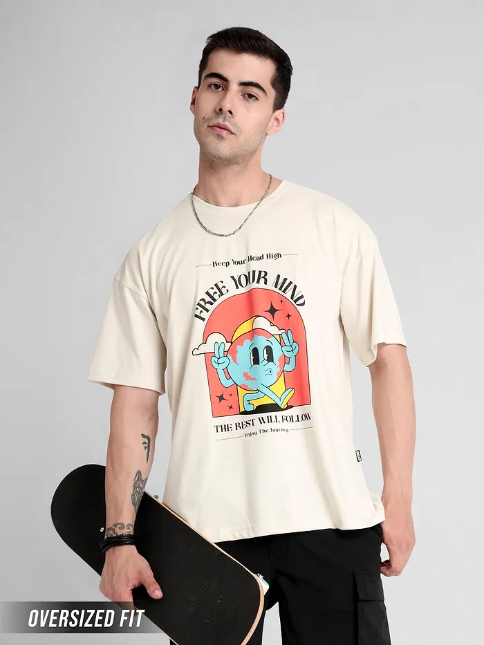 Free Your Mind Printed Oversized T-shirt for Men, 