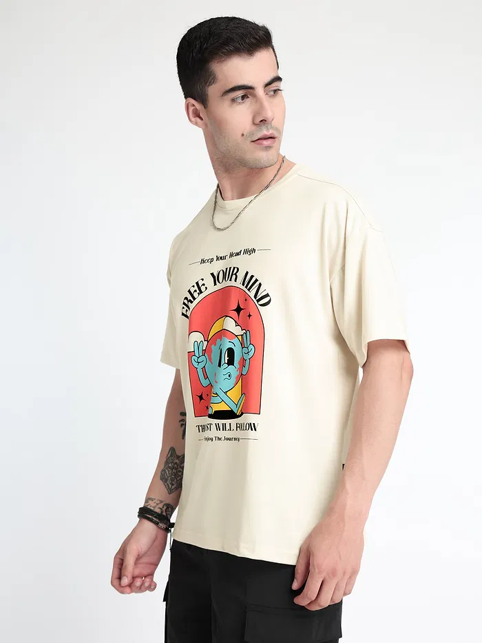 Free Your Mind Printed Oversized T-shirt for Men